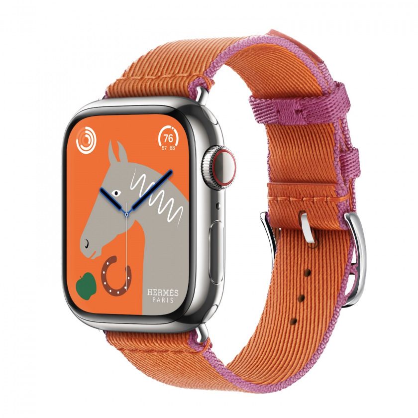 - Apple Watch Hermes Series 9 GPS + Cellular 41mm Silver Stainless Steel Case with Twill Jump Single Tour Orange/Rose Mexico //