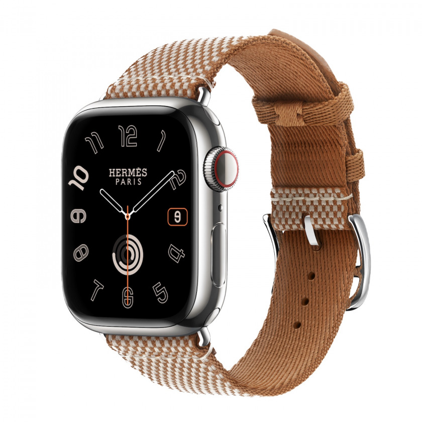 - Apple Watch Hermes Series 9 GPS + Cellular 41mm Silver Stainless Steel Case with Toile H Single Tour Gold/Ecru /