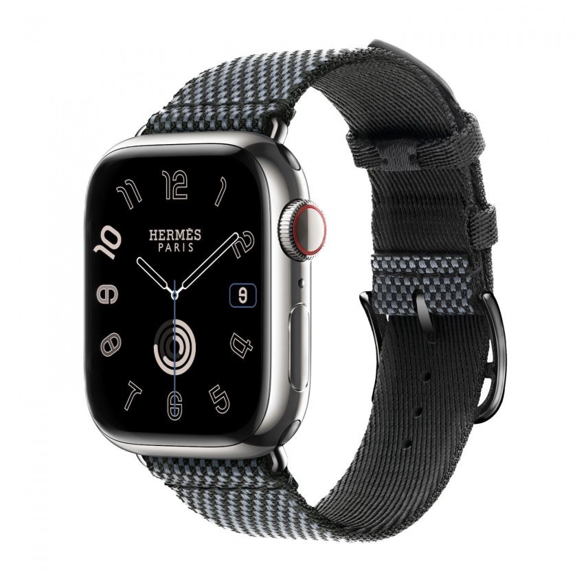 - Apple Watch Hermes Series 9 GPS + Cellular 41mm Silver Stainless Steel Case with Toile H Single Tour Denim/Noir /
