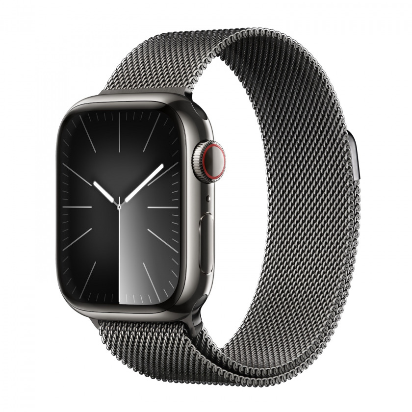 - Apple Watch Series 9 GPS + Cellular 41mm Graphite Stainless Steel Case with Milanese Loop Graphite 