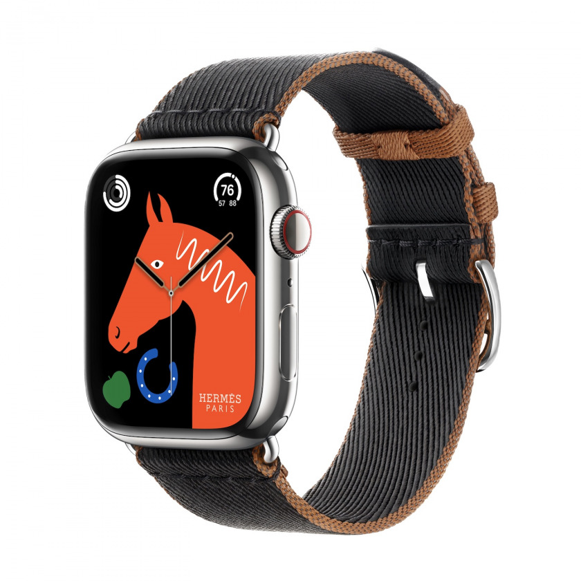 - Apple Watch Hermes Series 9 GPS + Cellular 45mm Silver Stainless Steel Case with Twill Jump Single Tour Noir/Gold //
