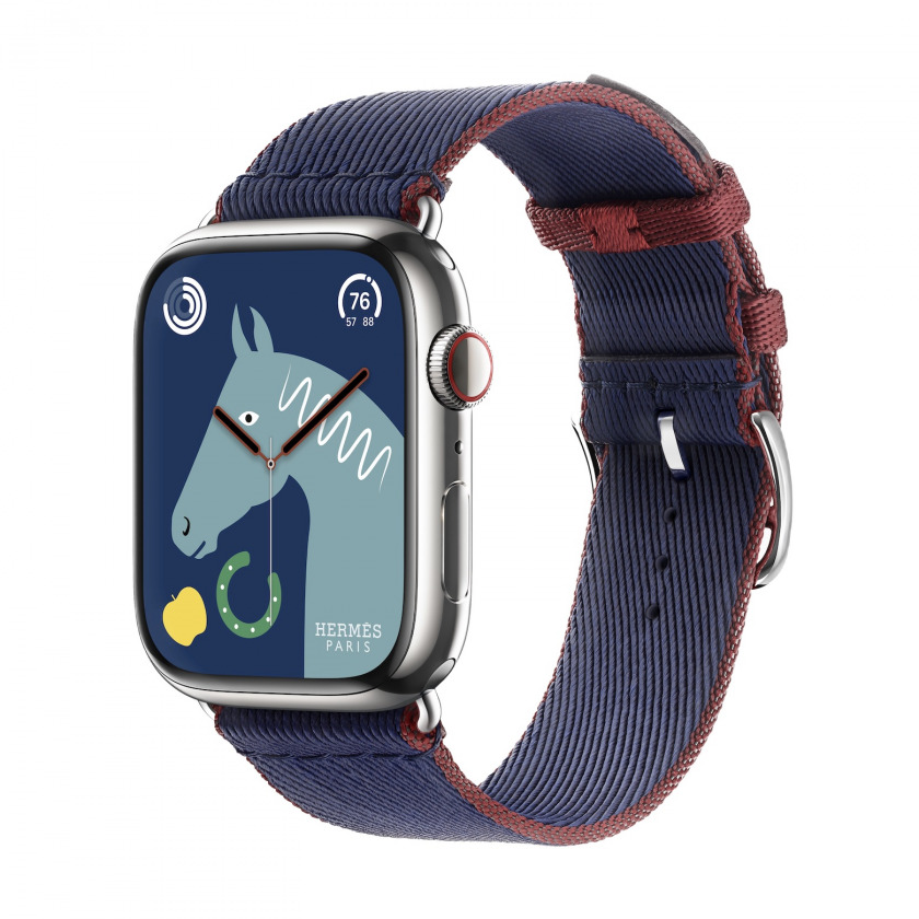 - Apple Watch Hermes Series 9 GPS + Cellular 45mm Silver Stainless Steel Case with Twill Jump Single Tour Navy/Rouge H //