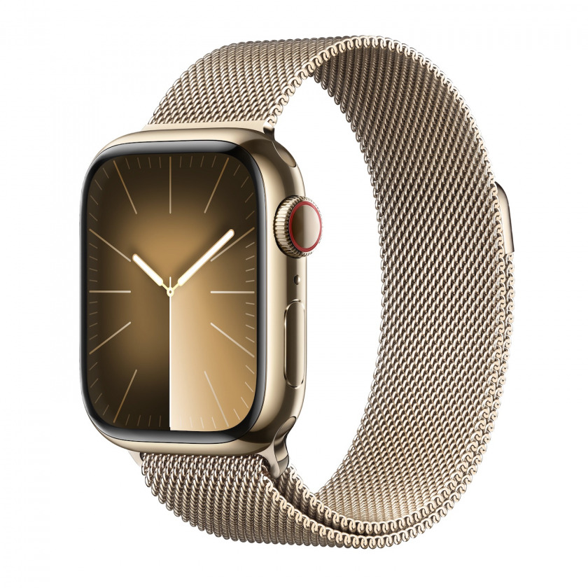 - Apple Watch Series 9 GPS + Cellular 45mm Gold Stainless Steel Case with Milanese Loop Gold 