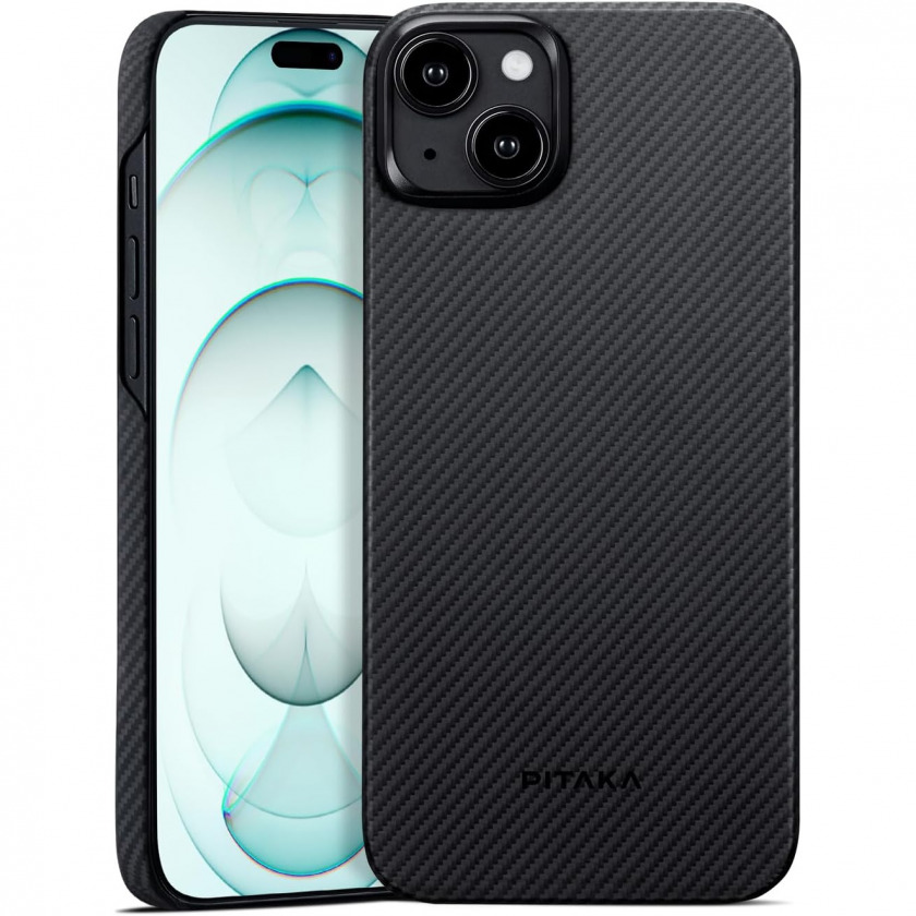  Pitaka Slim Fit Magnetic MagEZ Case 4 600D Aramid Fiber Black/Grey Twill  iPhone 15 /  MCI15-01120100