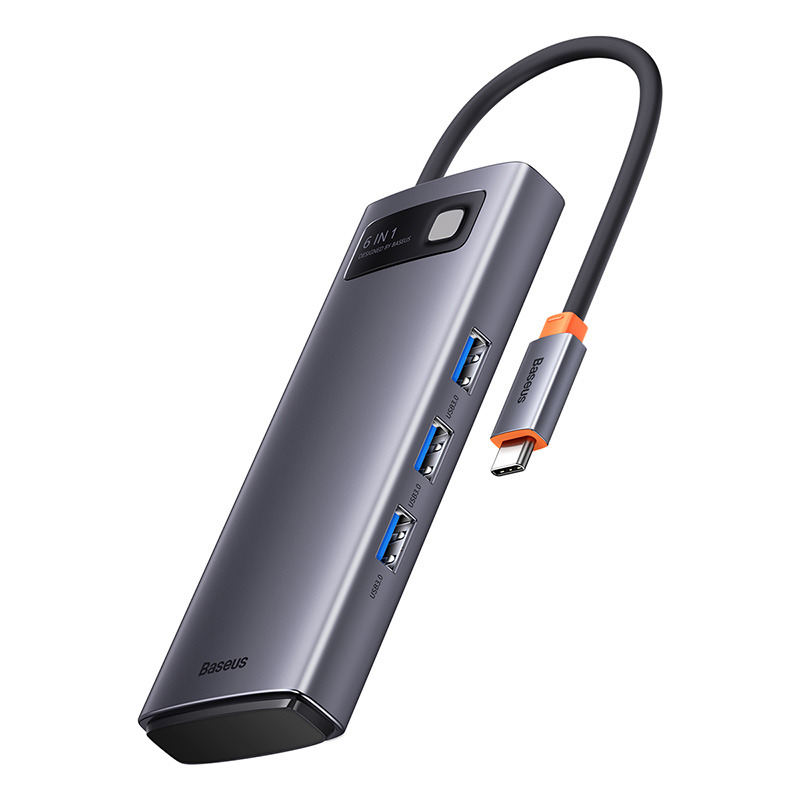USB-C  Baseus Metal Gleam Series 6-in-1 Multifunctional HUB PD 100W 3USB/1USB-C/2HDMI 4K 30Hz - WKWG030113