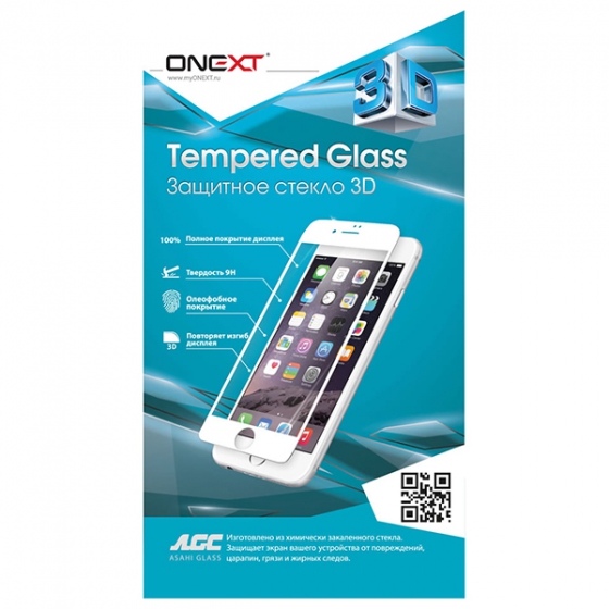 Защитное стекло Onext 3D Glass 0.33 мм для iPhone 6/6S черное/прозрачное