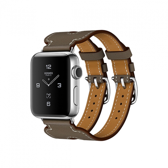 - Apple Watch Series 2 38  Stainless Steel/Etoupe Swift Leather Double Buckle Cuff /- MNQ72