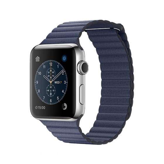- Apple Watch Series 2 42  Medium Stainless Steel/Midnight Blue Leather Loop /- MNPW2