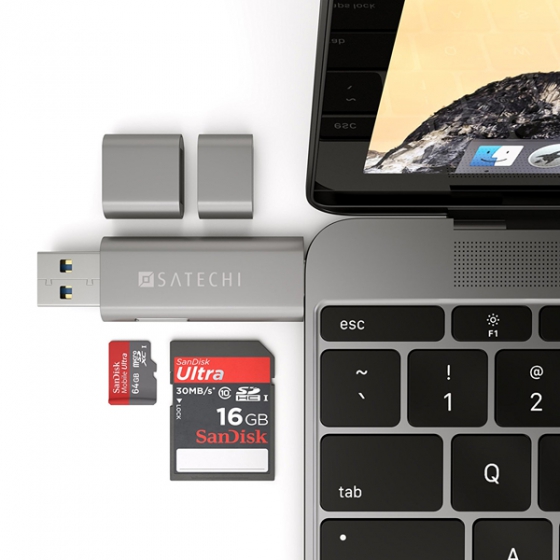 USB-C кард-ридер Satechi CARD Reader Space Gray для ПК/Mac темно-серый ST-TCCRAM