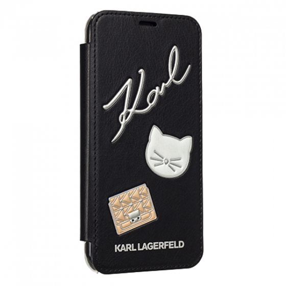 - Lagerfeld Embossed Pins Booktype  iPhone X  KLFLBKPXPPIN