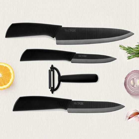 Комплект керамических ножей Xiaomi Huo Hou Nano Ceramic Knife 4 шт. Black черные HU0010