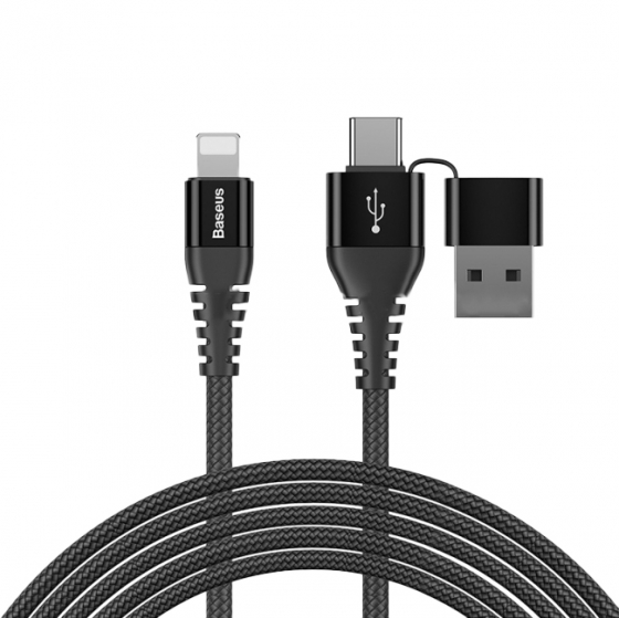   Baseus 3-in-1 Dual Output Lightning to USB/USB-C 1  Cable  CA3IN1-01