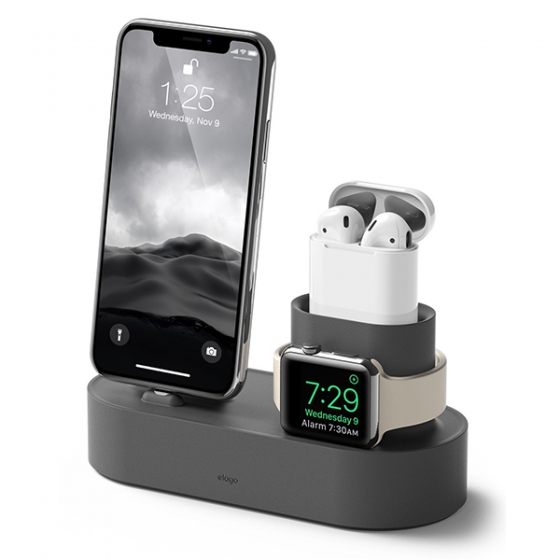 Док-станция Elago Charging Hub 3 in 1 Dark Grey для iPhone/Apple Watch/AirPods темно-серая EST-TRIO-DGY