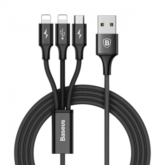   Baseus Rapid Series 3-in-1 Micro USB/2xLightning to USB Cable 1,2  Black  CAMLL-SU01