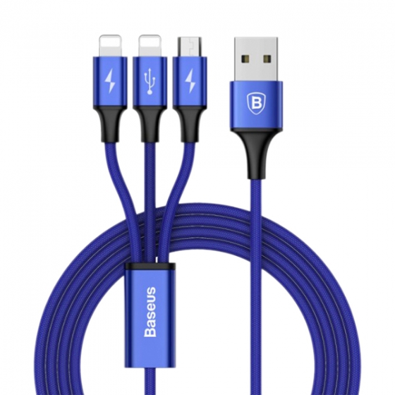   Baseus Rapid Series 3-in-1 Micro USB/2xLightning to USB Cable 1,2  Dark Blue - CAMLL-SU13