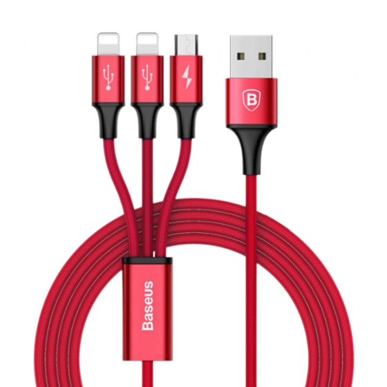   Baseus Rapid Series 3-in-1 Micro USB/2xLightning to USB Cable 1,2  Red  CAMLL-SU09