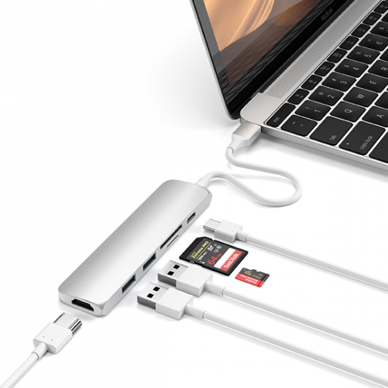 USB-C  Satechi Slim Aluminum Adapter V2 2USB/1USB-C/1HDMI 4K 30Hz Silver  ST-SCMA2S