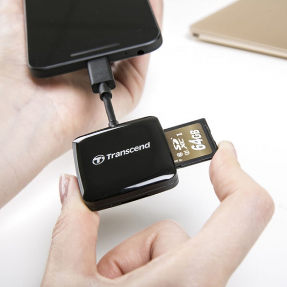 USB-C кард-ридер Transcend Memory Card Reader 1USB Black черный TS-RDC2K