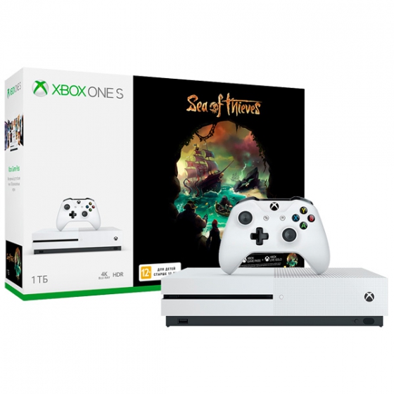 Игровая консоль Microsoft Xbox One S + Sea of Thieves + Xbox Live Gold + Xbox Game Pass 1TB HDD White белая