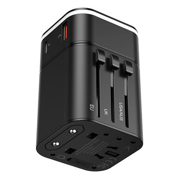  Baseus Removable 2in1 Universal Travel Adapter 18W QC3.0/ PD3.0 3A/1USB/1USB-C Black  TZPPS-01
