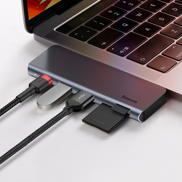 USB-C хаб Baseus Harmonica PD 2USB/1USB-C для MacBook Pro 13&quot;/15&quot; 2016/17/18 темно-серый CAHUB-K0G