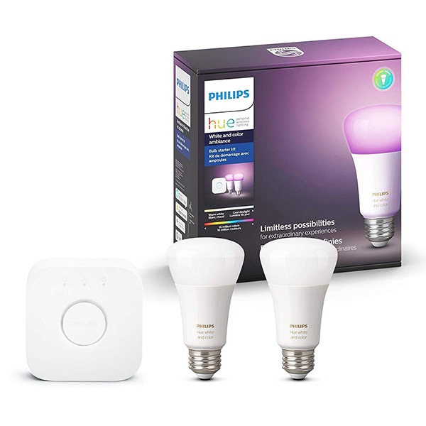 Комплект управляемых мультицветных ламп + роутер Philips Hue White and Color Bulb Starter Kit 2 шт. 10W/E27 для iOS/Android белые 536474