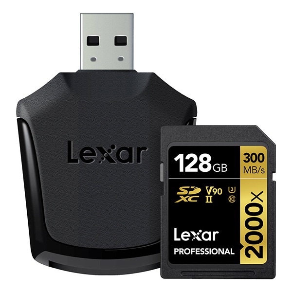 Карта памяти + кард-ридер Lexar Professional 2000x 128GB SDXC Class 10/UHS-I/U3/V90/300Мб/c LSD128CBNA2000R