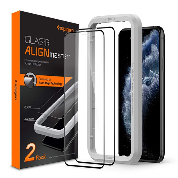 Комплект защитных стекол Spigen Glas.tR AlignMaster 2 шт. для iPhone XS Max/11 Pro Max черные/прозрачные AGL00479