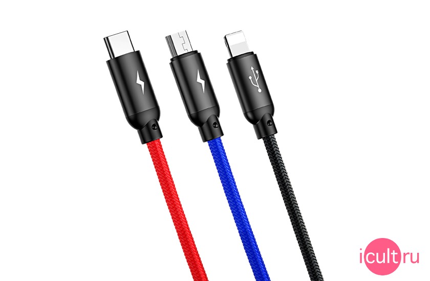 Baseus Three Primary Colors 3-in-1 Lightning/USB-C/MicroUSB to USB Cable