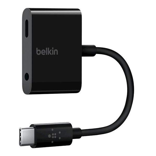  Belkin RockStar 3.5mm Audio + USB-C Charge Adapter Black  F7U080btBLK