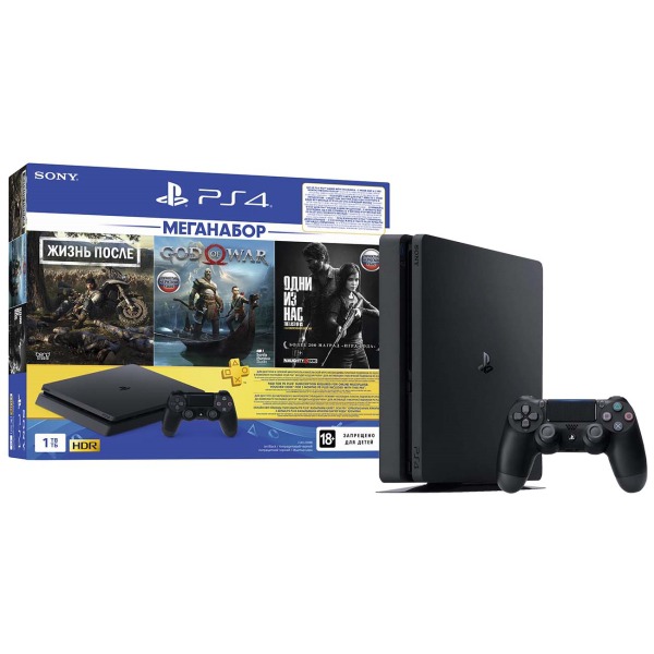 Игровая консоль Sony Playstation 4 Slim 1TБ HDD + Жизнь После + God of War + The Last of Us + PS Plus 3 месяца Black черная CUH-2208B