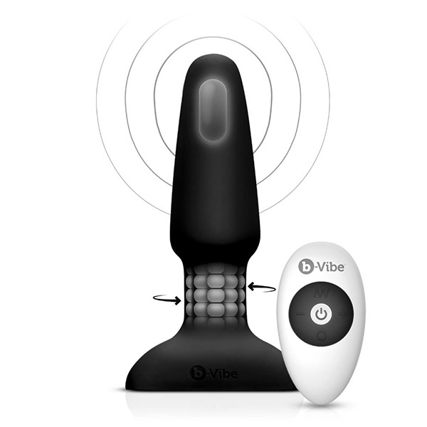 B-Vibe Анальная вибропробка с ротацией шариков Rimming Remote Control Plug 2 15.2 см. черная