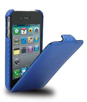 ����� Melkco Leather Case for Apple iPhone 4 - Jacka Type (Carbon Fiber Pattern - Blue) APIPO4LCJT1BECF 