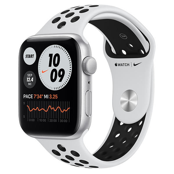 Смарт-часы Apple Watch SE GPS 44mm Aluminum Case with Nike Sport Band Silver/Pure Platinum/ Black серебристые/чистая платина/чёрный MYYH2