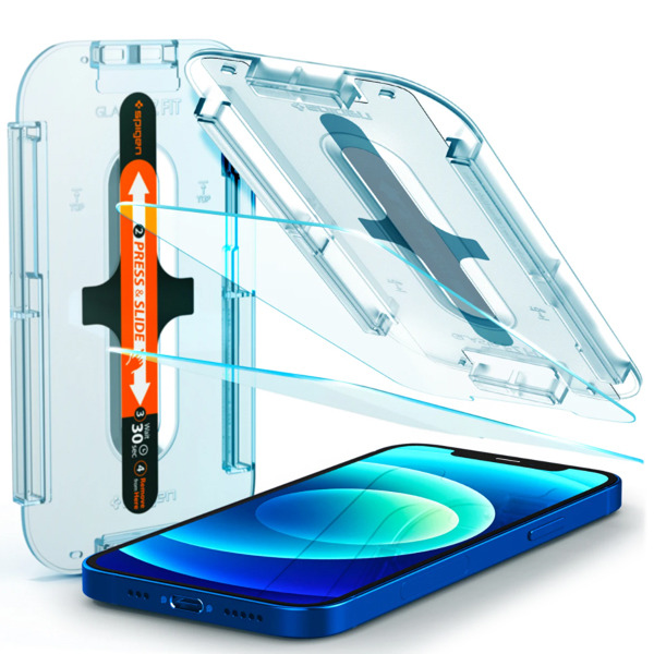 Комплект защитных стекол Spigen Screen Protector EZ FIT GLAS.tR SLIM 2 шт. для iPhone 12/12 Pro прозрачные AGL01801