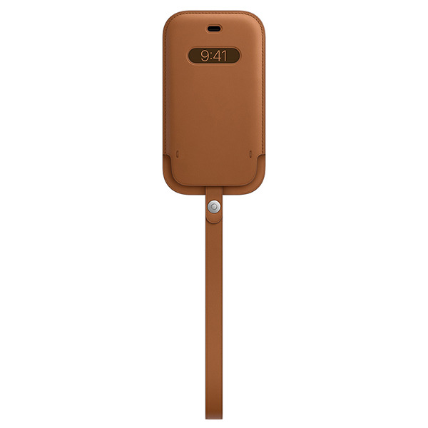 Кожаный чехол-конверт Apple Leather Sleeve with MagSafe Saddle Brown для iPhone 12 mini золотисто-коричневый MHMP3
