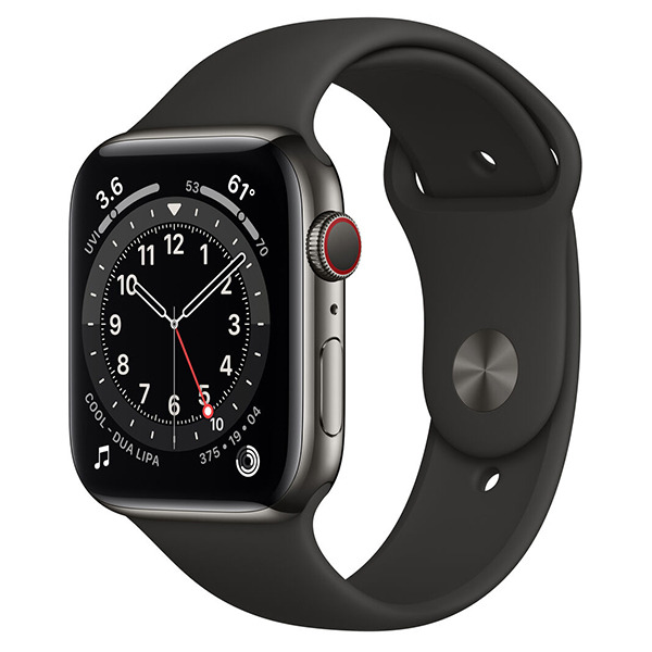 Смарт-часы Apple Watch Series 6 GPS + Cellular 44mm Stainless Steel Case with Sport Band Graphite/Black графит/чёрные M07Q3