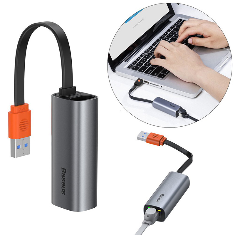 Переходник Baseus Steel Cannon Series USB to Ethernet Adapter тёмно-серый CAHUB-AD0G