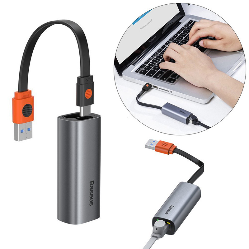 Переходник Baseus Steel Cannon Series USB/USB-C to Ethernet Adapter тёмно-серый CAHUB-AF0G