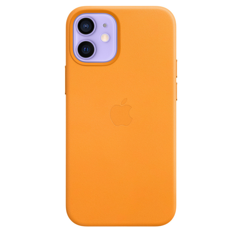 Кожаный чехол Apple Leather Case with MagSafe California Poppy для iPhone 12 mini золотой апельсин MHK63