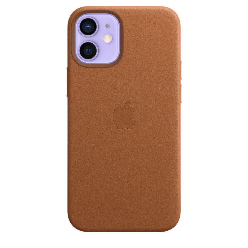 Кожаный чехол Apple Leather Case with MagSafe Saddle Brown для iPhone 12 mini золотисто-коричневый MHK93