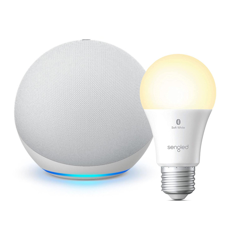 Умная колонка + лампа Amazon Echo Dot 4th Gen Bundle with Sengled Bluetooth Bulb Glacier White белая