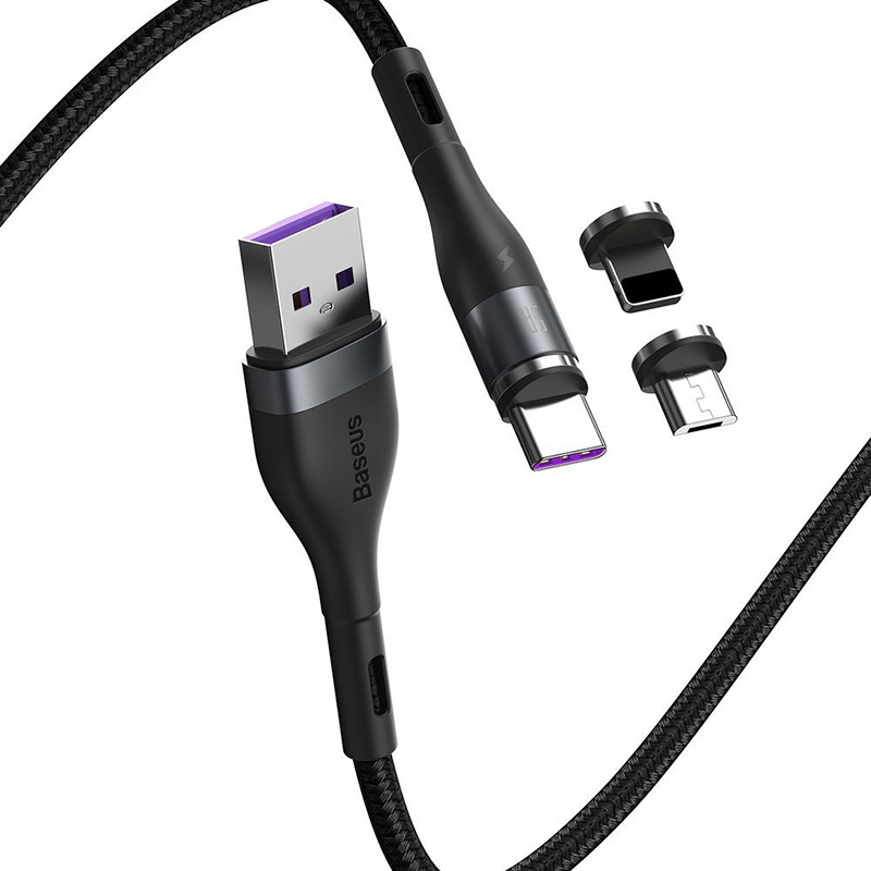 Магнитный кабель Baseus Zinc Magnetic Safe Fast USB to USB-C/MicroUSB/Lightning 1 метр Black черный CA1T3-BG1