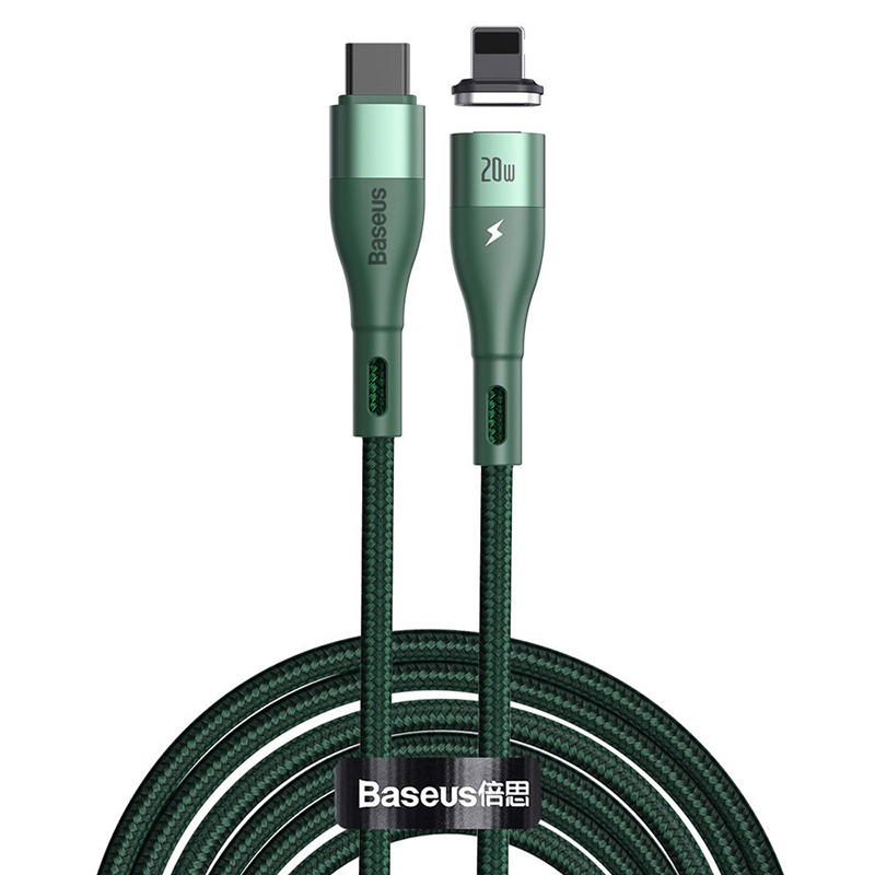 Магнитный кабель Baseus Zinc Magnetic Safe Fast PD 20W USB-C to Lightning 2 метра Green зеленый CATLXC-A06