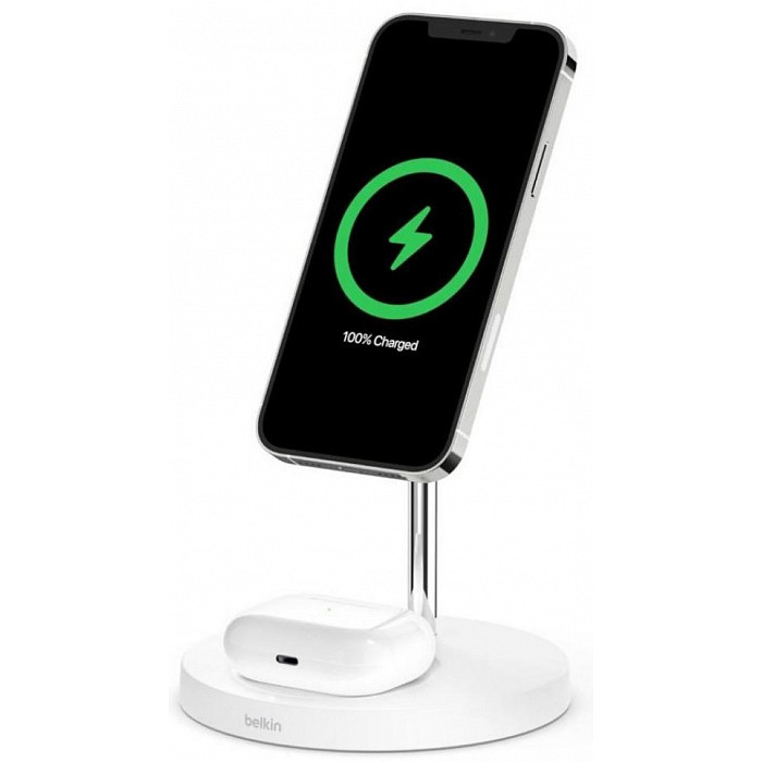 Беспроводное ЗУ Belkin 2-in-1 Wireless Charger Stand with MagSafe 15W White белое WIZ010vfWH