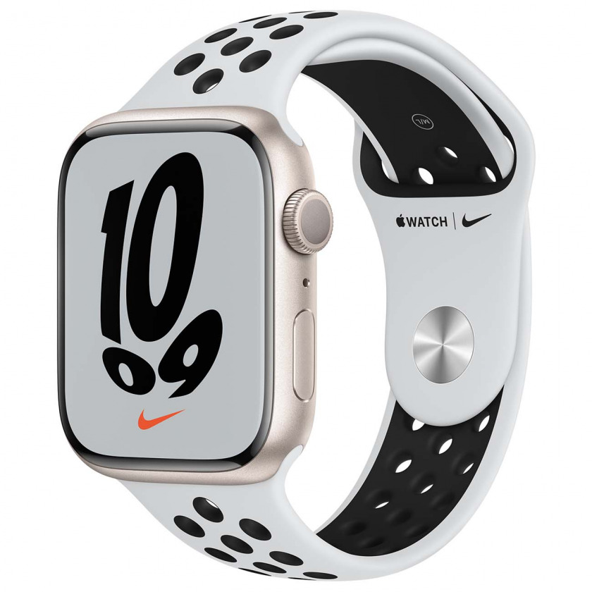 Смарт-часы Apple Watch Series 7 GPS 45mm Aluminum Case with Sport Band Starlight/Platinum/Black сияющая звезда/чистая платина/чёрный