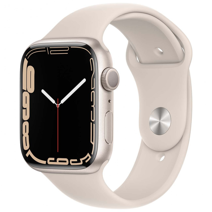 Смарт-часы Apple Watch Series 7 GPS + Cellular 41mm Stainless Steel case with Sport Band Silver/Starlight серебристые/сияющая звезда