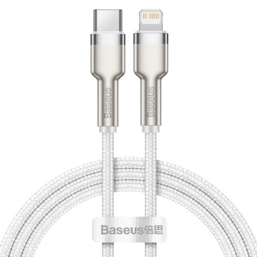 Нейлоновый кабель Baseus Cafule Series Metal Data Cable PD 20W USB-C to Lightning Cable 1 метр White белый CATLJK-A02