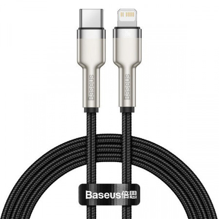 Нейлоновый кабель Baseus Cafule Series Metal Data Cable PD 20W USB-C to Lightning Cable 2 метр Black черный CATLJK-B01