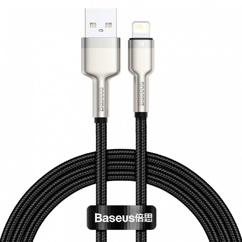 Нейлоновый кабель Baseus Cafule Series Metal Data Cable USB to Lightning Cable 2 метр Black черный CALJK-B01